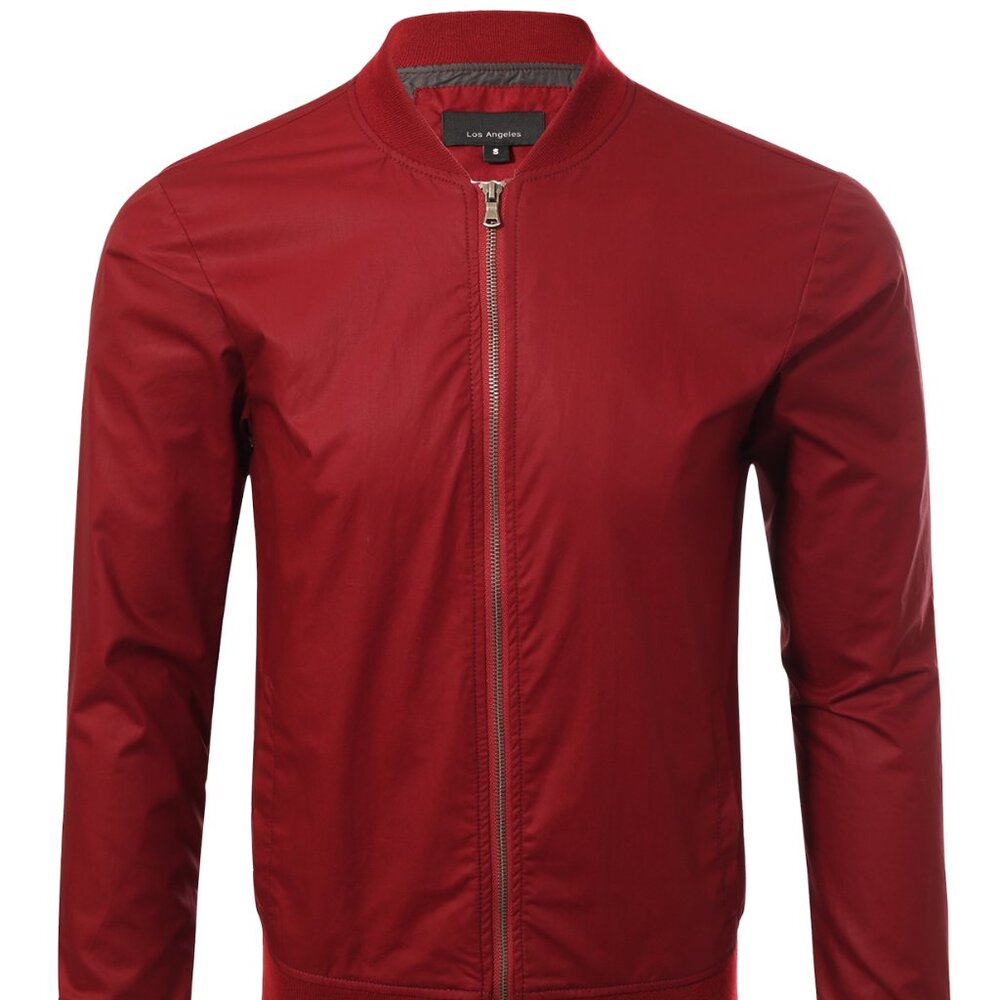 FXN Men's Lightweight Windbreaker Bomber Jacket Burgundy